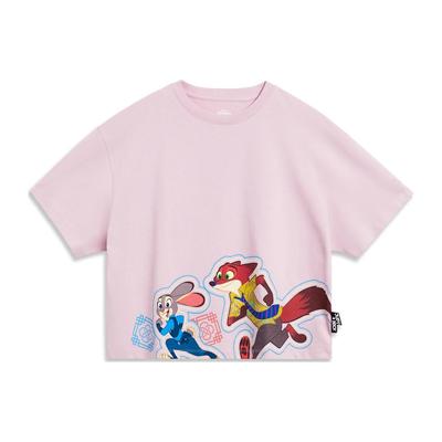 T-shirt a maniche corte girocollo pullover animazione cartoni animati Disney da donna top rosa sabbia morbido AHST274-4