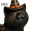 Niedliche Hexenkater-Skulptur für den Garten Halloween Schwarz Mit Hut Figur, Harzstatue Sammlerstücke Schreibtischregal, Gruselige Heimdekoration, Geschenk