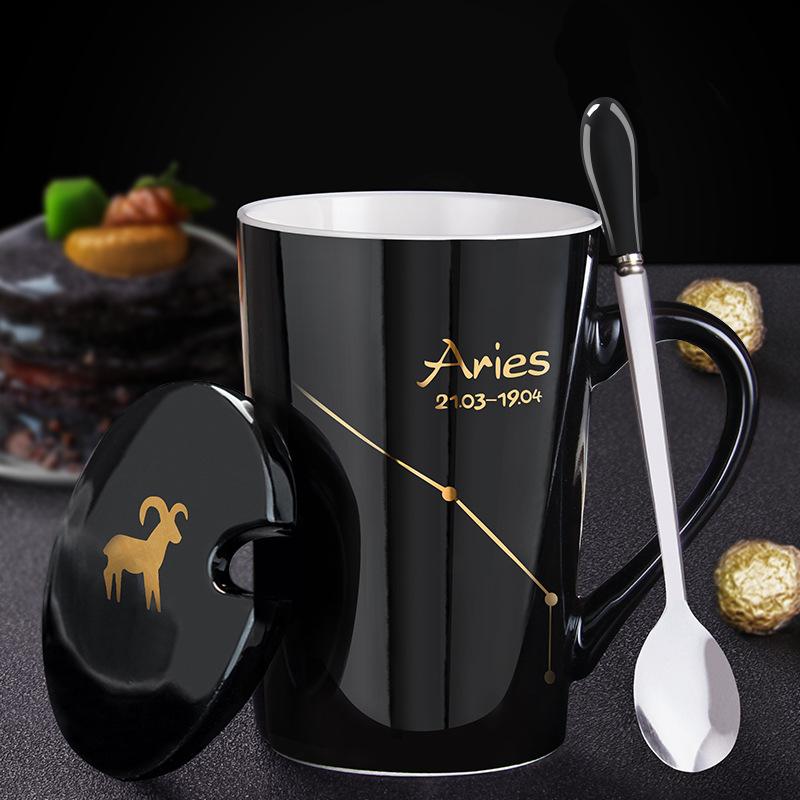 Creative Ceramic Mug - Zodiac Constellations with Lid & Spoon, Perfect Gift for Couples