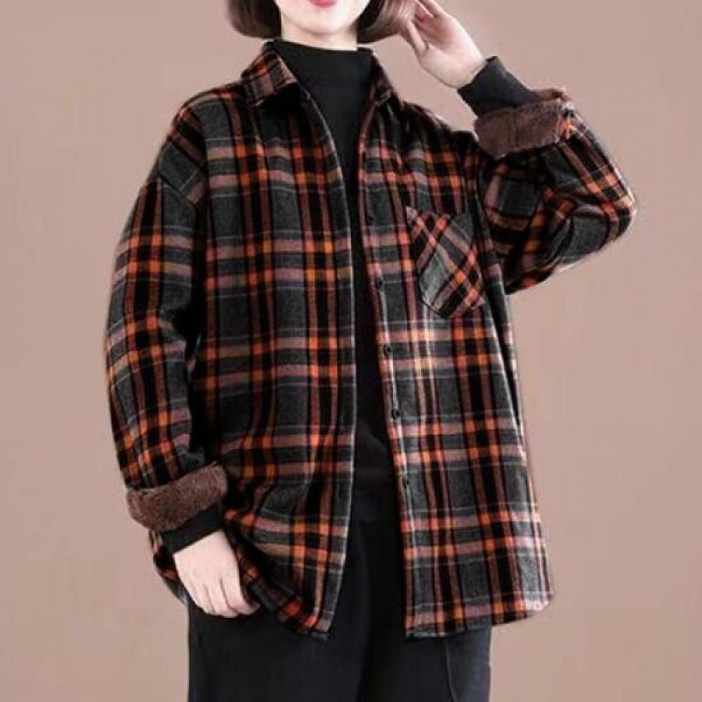 Navava Men Casual Fleece Check Long Sleeve Shirt Nb2990