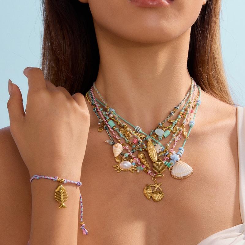 Minimalist Seashells Neckchain Adjustable Length Colorful Rope Stainless Steel Pendant Necklace Casual Wear Jewelry