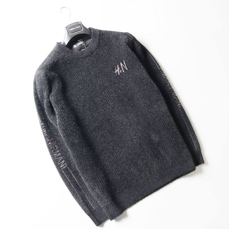 Export Surplus High-Quality Men's Sweater with Cut Tags, Embroidered Long-Sleeve Crew Neck, Winter Korean Style Loose Knitwear for Young Men