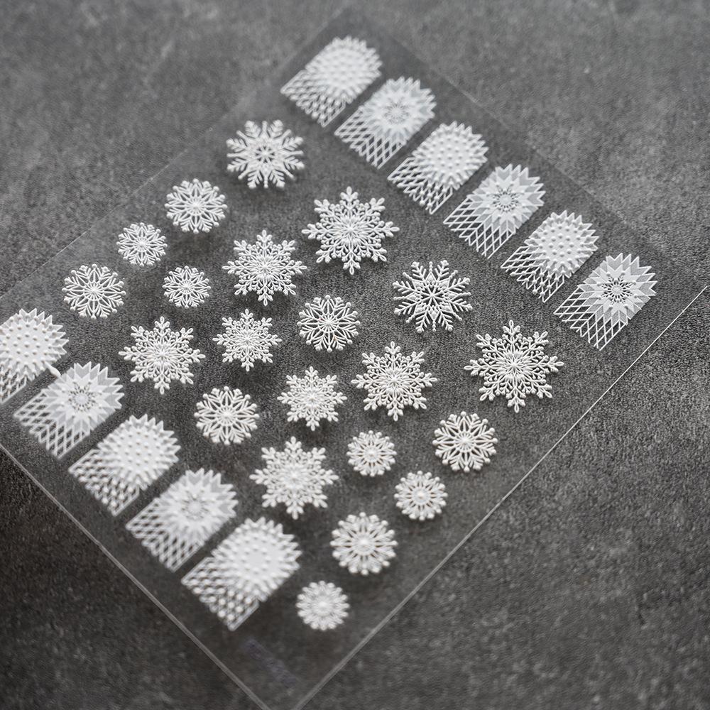 Embossed Snowflake Nail Art Sticker Christmas Wind Ice Clear Pure White Snowflake Nail Sticker 5D Embossed Snowflake Nail Sticker