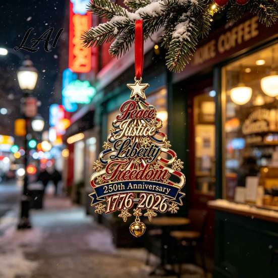Festival Atmosphere Decor 250th Anniversary Christmas Tree Ornament USA Xmas Hanging for Indoor Outdoor Home Window Patriotic Acrylic Sign Veterans
