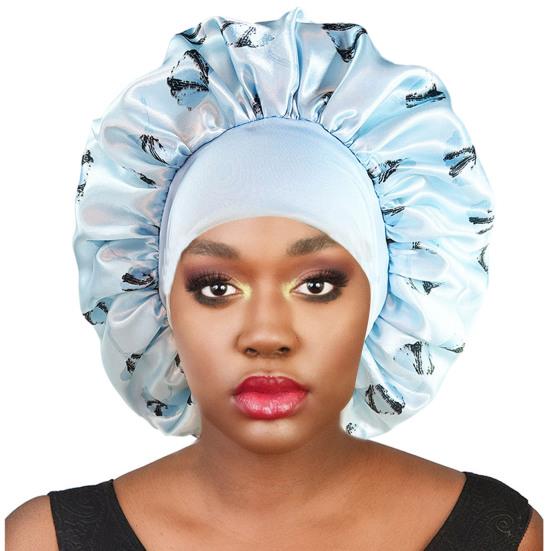 Hair Cap Silk Satin Bonnet Extra Large Sleeping Satin Bonnet Comfortable Flower Print Elastic Band High Density Women Braids Curly Night Hat