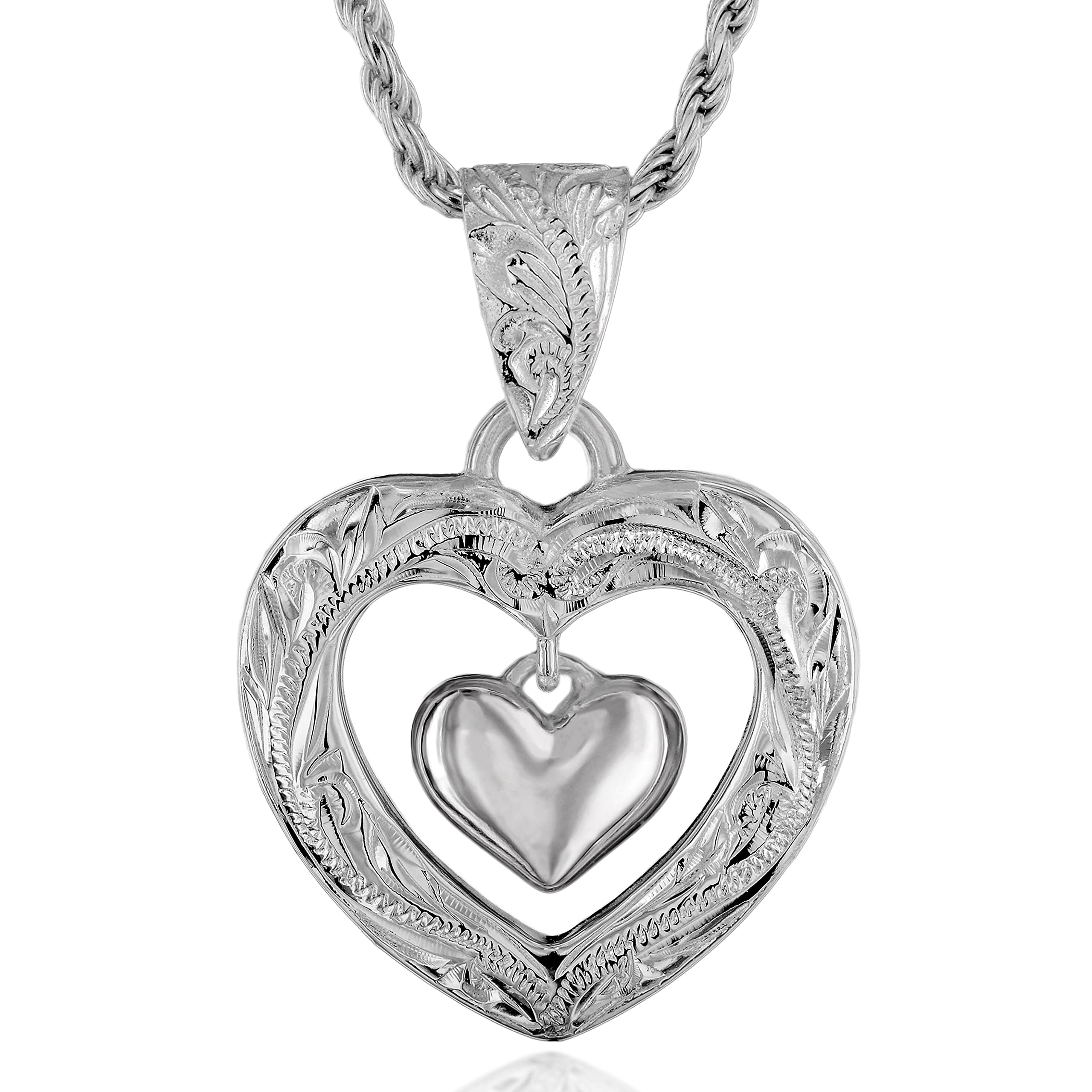 

Hawaiian Jewelry Double Heart Silver Necklace Pendant Silver 925 40cm Rope [Leilani] (with Chain)