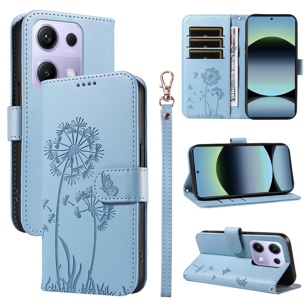 For Xiaomi Poco M6 Pro 4G/Xiaomi Redmi Note 14S 4G/Xiaomi Redmi Note 13 Pro 4G Leather Wallet Case with Strap Dandelion Imprint Phone Stand Cover