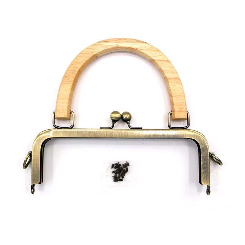 20CM Dark Embossed Bronze Handbag Handle with 25CM Square Wood Clasp and Smooth Screw Material