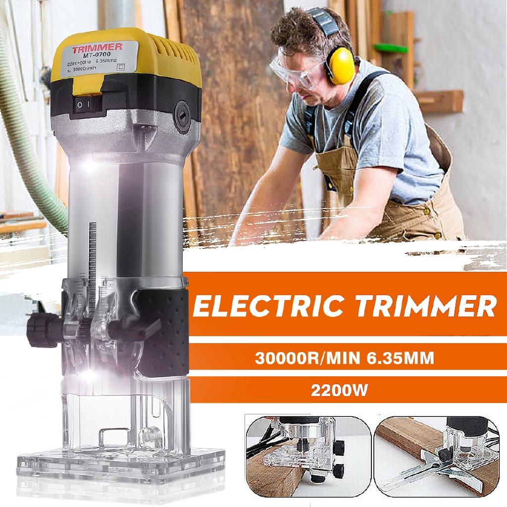 220V Electric Hand Trimmer Wood Router 2200W 6.35mm Woodworking Laminator Carpentry Trimming Cutting Carving Machine