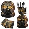 New Year'S Theme Party Tableware Set Party Tablecloth Tissue Paper Plate Paper Cup Scene Flag Arrangement