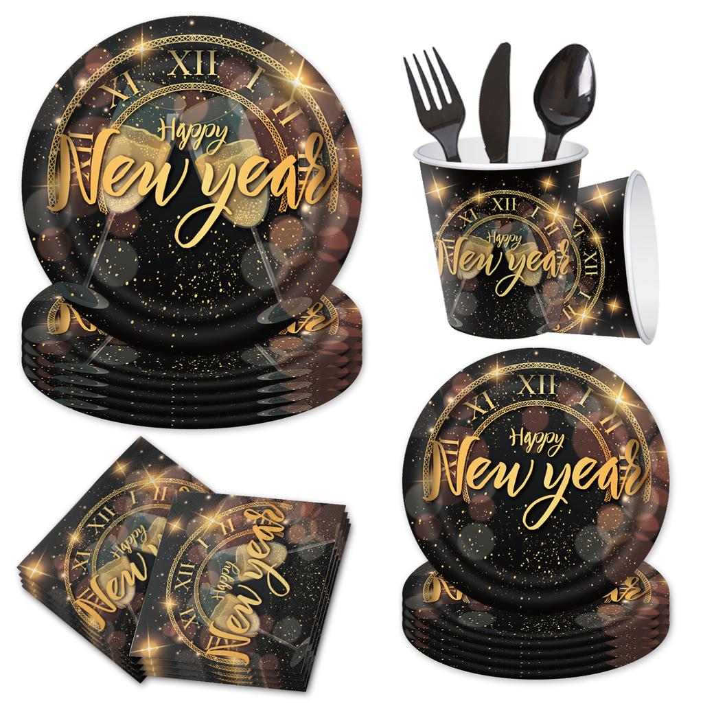 New Year'S Theme Party Tableware Set Party Tablecloth Tissue Paper Plate Paper Cup Scene Flag Arrangement