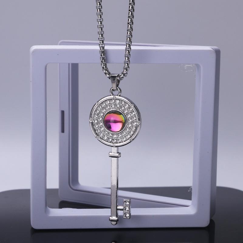 Trendy Cross-Border Rhinestone Pendant Necklace: Unisex Hip-Hop Style Stainless Steel Chain.