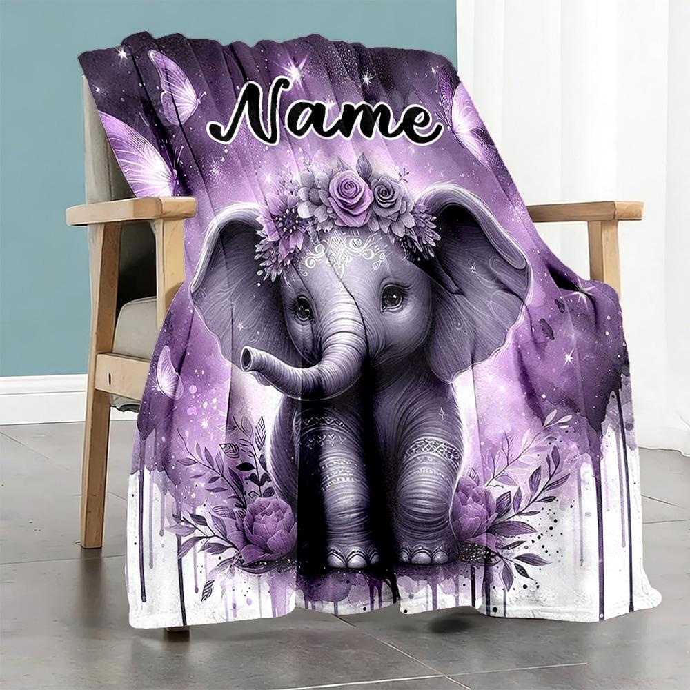 Purple Elephant Customize Text Blanket Lightweight Customizable Blanket Warmthful Decor Versatile for Couch Office Office Chair Livingroom