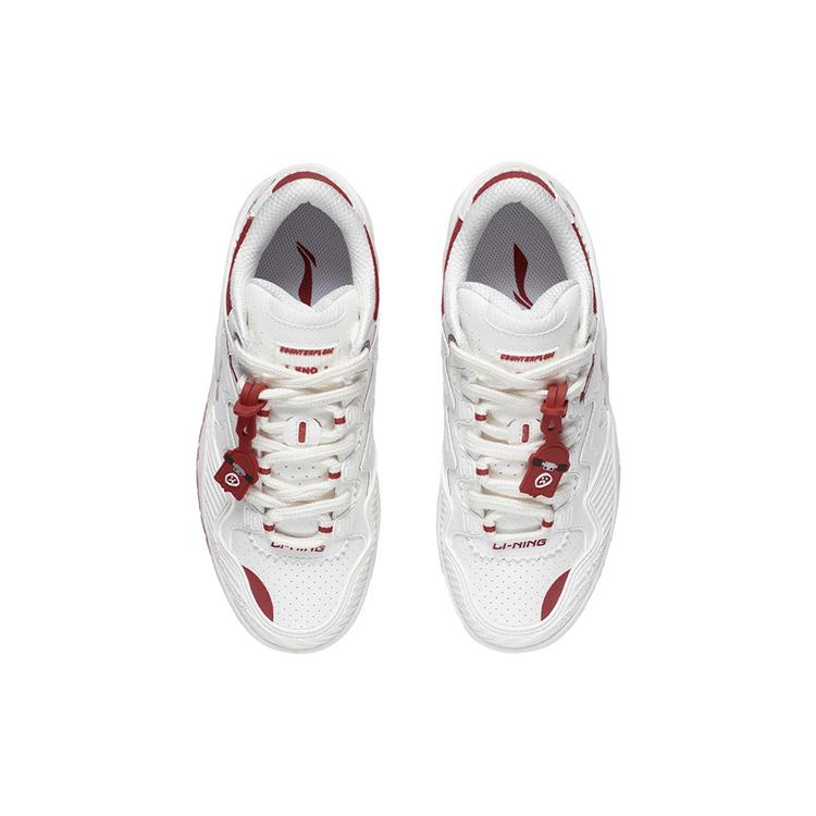 Li Ning CF Tracing Theone Amortyzacja Antypoślizgowe Odporne na ścieranie Niskie Codzienne Buty Damskie Białe Czerwone AGCT386-1