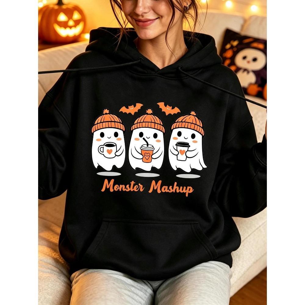 Women's Hooded Sweater Halloween Double Hat Loose 3D Printing Loose Comfort Casual Daily Creative Sweatshirt