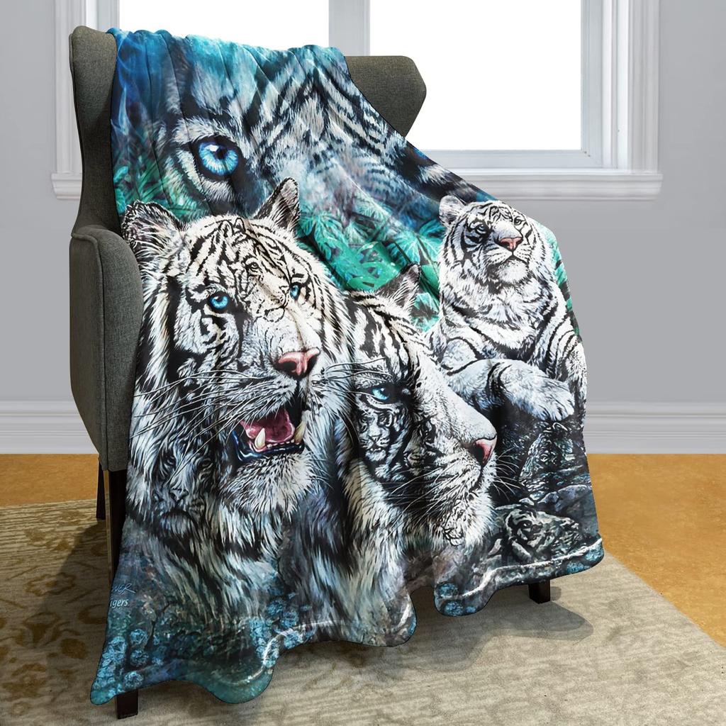 Tiger Throw Blanket for Kids Girls Teen and Adults , Animal Print Winter Warm Thick Flannel Blanket Soft Comfort for Bed Couch Bedding
