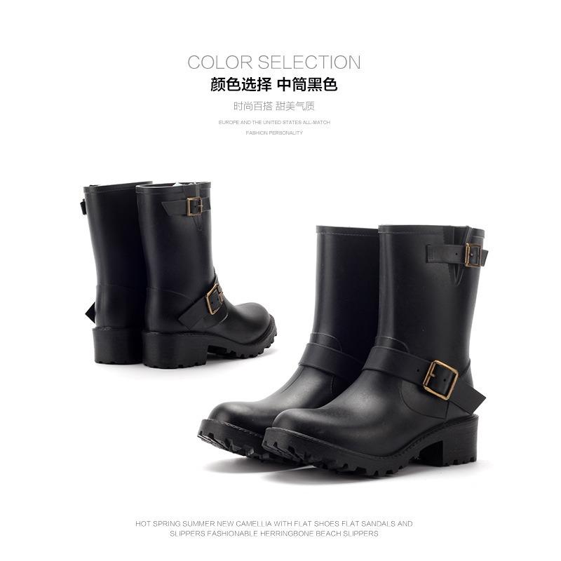 New Rain Shoes Women's Medium Tube Fashion Rain Boots Shoes Worn On Rainy Days Water Shoes Waterproof Martin Boots Non-slip Rubber Shoes