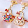 Cute Keychains for Women Rhinestone Pearls Bags Shape Key Chains Jewelry for Car Women's Bags Decoration Bag Charm