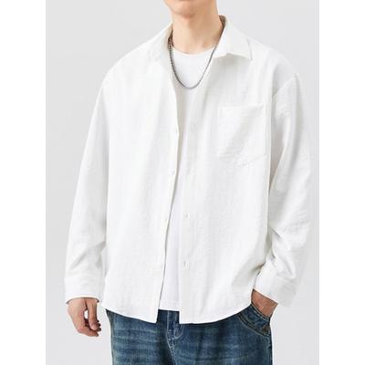 Loose Elastic Turn Down Collar Long Sleeve Casual Business Mens Shirt