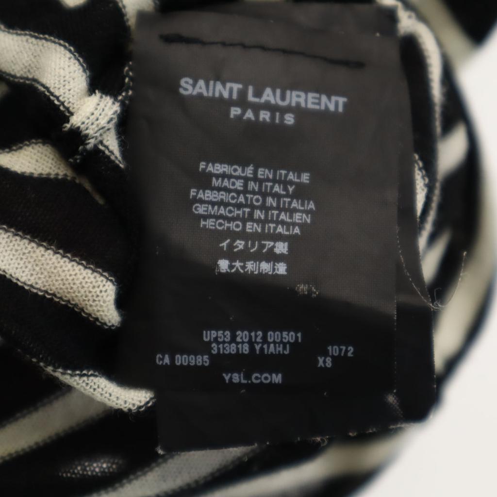 SAINT LAURENT made in Italy Border Pattern Short sleeve V neck knit XS Women Used