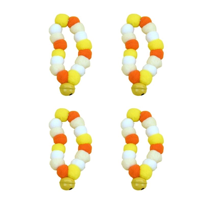 4pcs Festival Plush Pet Collars with Pompoms Bells Charm Colorful Furry Birthday Collar for Cats and Dogs