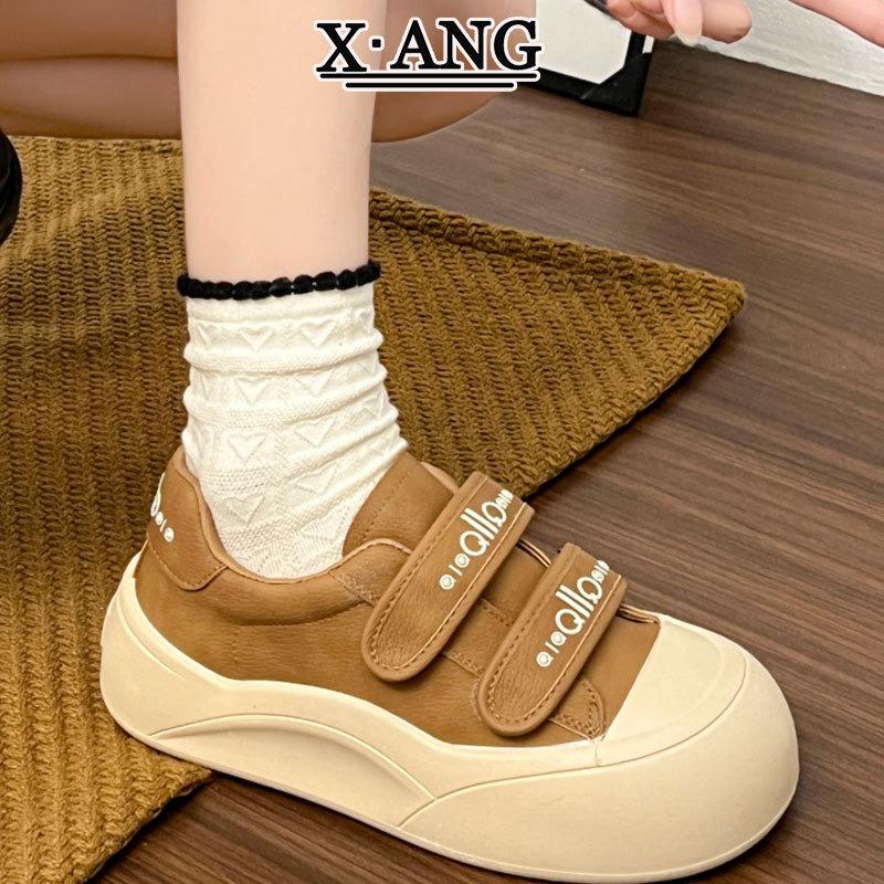 Leather thick baseplate shoes women's white shoes children's new autumn sports shoes Velcro casual bread shoes