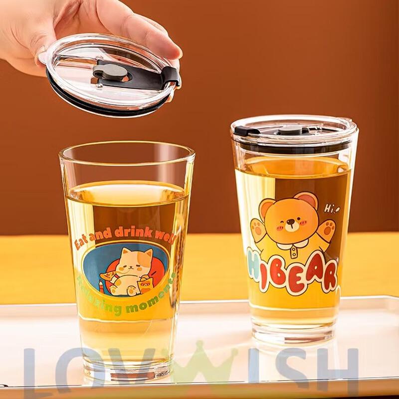 LoveWish Cartoon Glas Milchkännchen mit Strohhalm 440ml