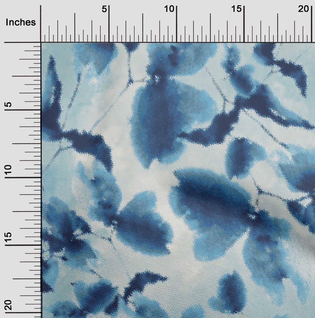 oneOone Baumwoll-Popeline, blau, abstraktes, verschwommenes Blumenmuster, DIY-Kleidung, Quiltstoff, Druckstoff, Meterware, 42 Zoll