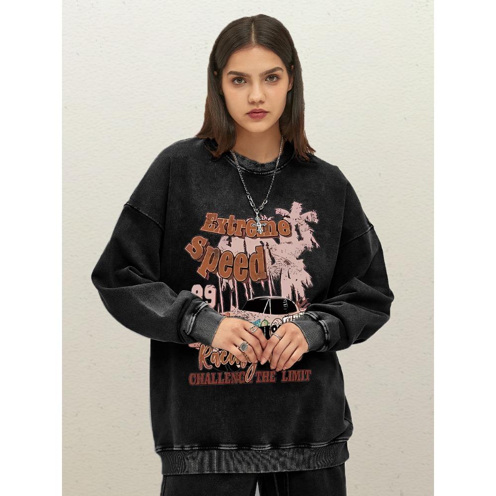 Extreme Speed Challenge The Limit Cool Car Pattern Women Washed Sweatshirts Cotton Casual Pullover Autumn Loose