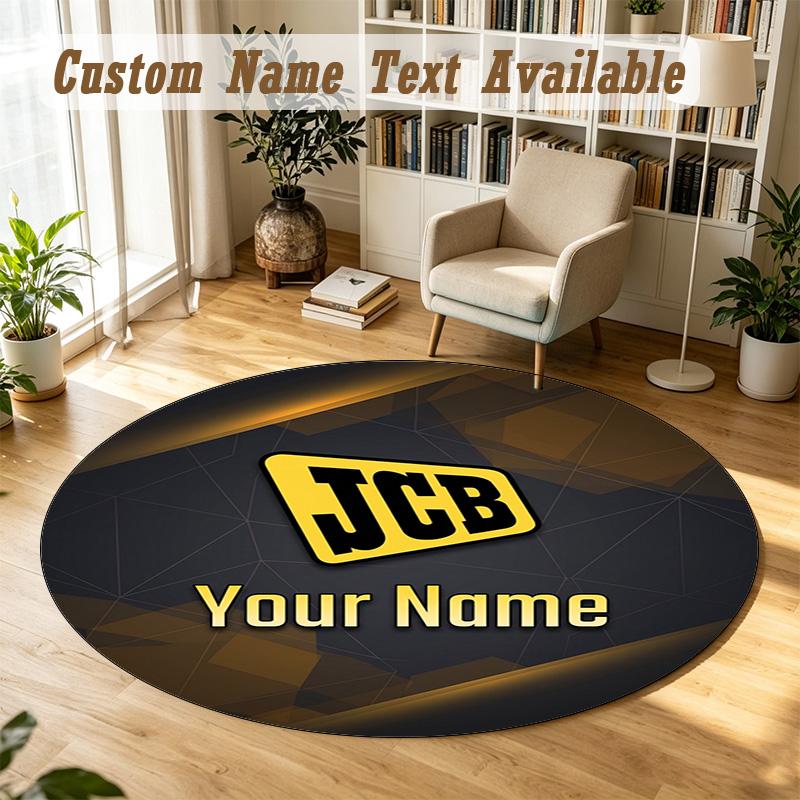 Round Rug Custom NameJCB Pattern Non Slip Carpet Home Floor Decor