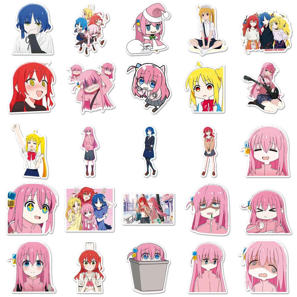 50 Japanese Anime "Bocchi the Rock" Stickers - Waterproof, Two-Dimensional Designs for Journals, Phone Cases & Laptops.