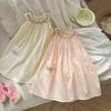 Girls Summer Tweed Embroidered Spaghetti Strap Dress Sleeveless Backless Princess Party Gown For Kids