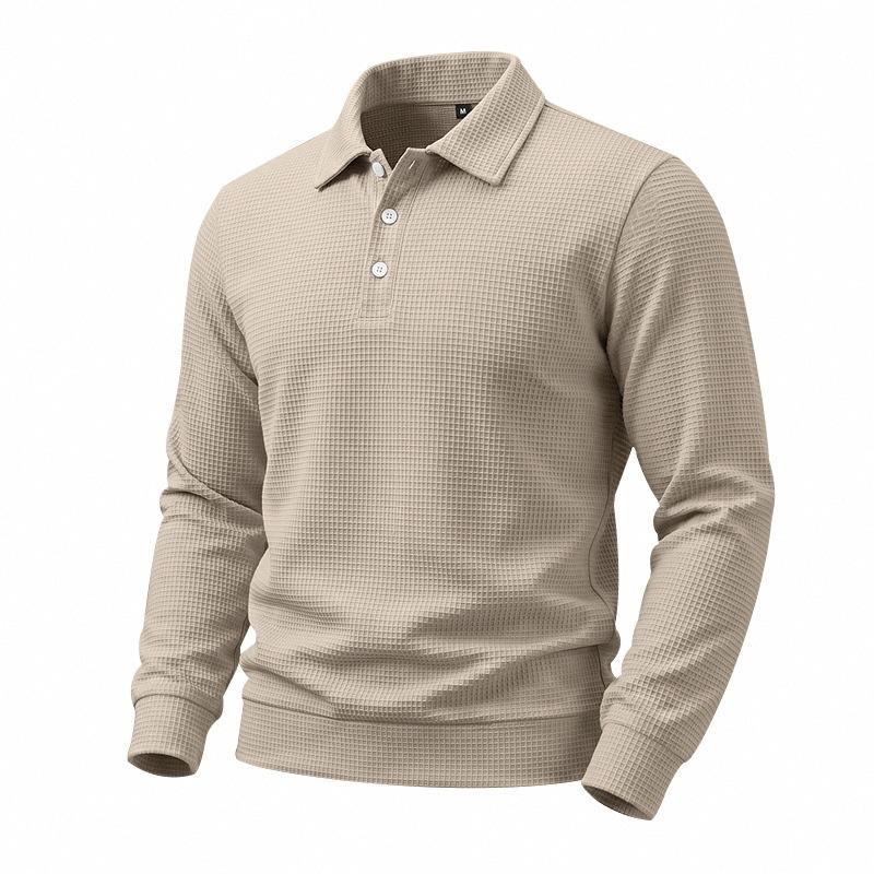 Men S Long Sleeve Waffle Knit Polo Shirt Loose Fit