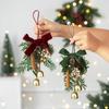Christmas Ornament Velvet Bow Pinecone Pine Branch Hanging Pendant Xmas Tree Decor Vintage Metal Bells Home Party Decor