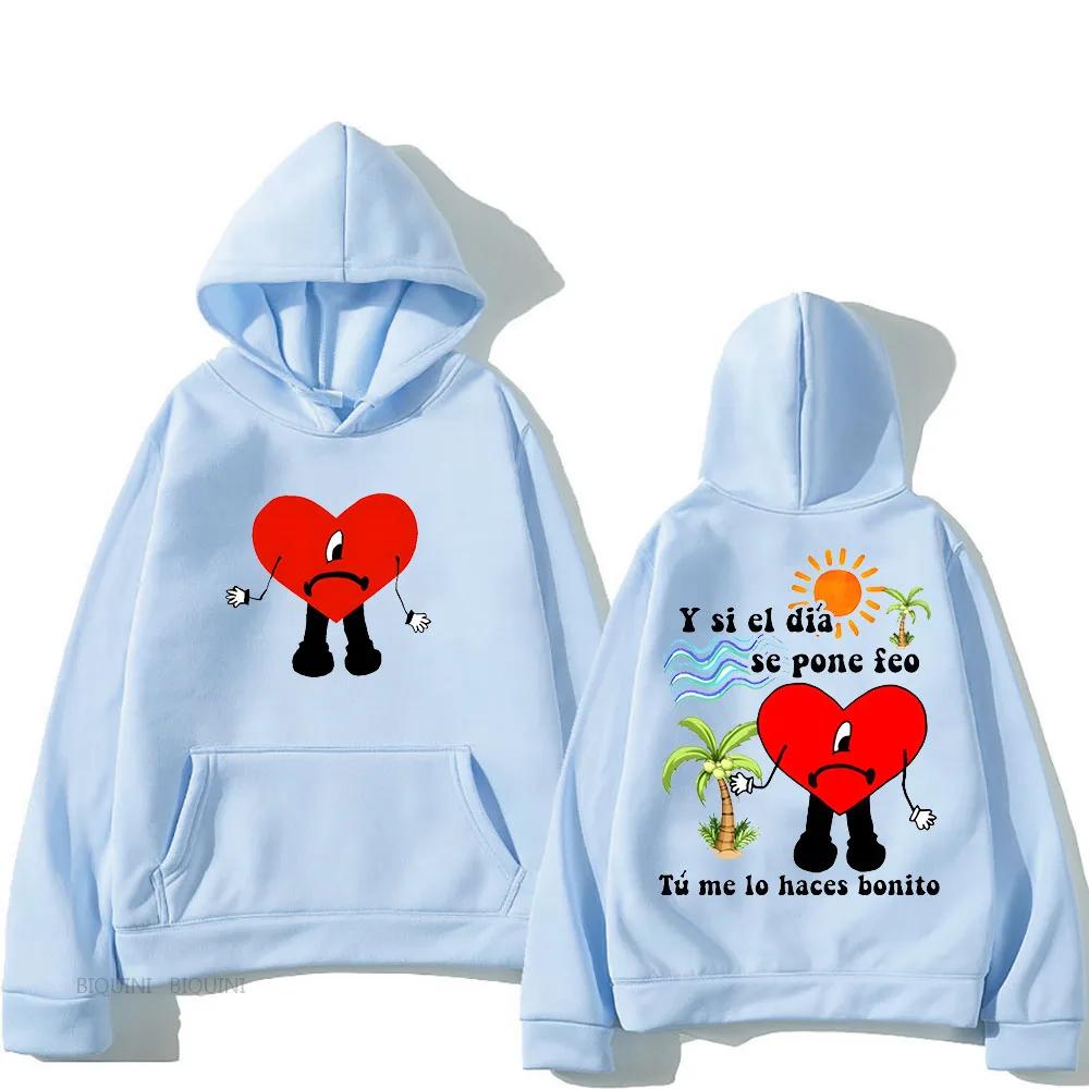 Bad Bunny Seda Hooded I Love You Graphic Printing Gothic Hip Hop Sweatshirt Long-sleeved Fleece Clothes Sudaderas Casual Hoody