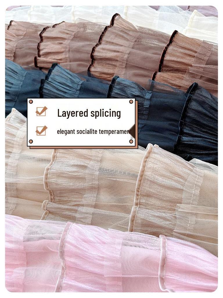 Layered Organza Long Fairy Cake Dress with Half Skirt