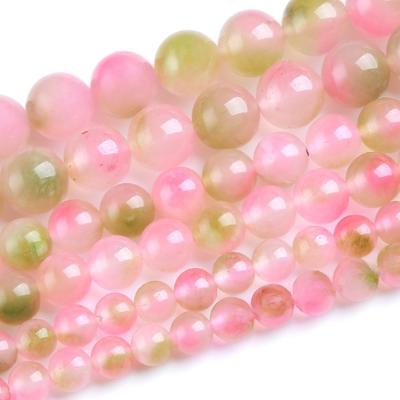 Sakura Roze Chalcedoon Drijvende Groene Jades Natuursteen 15" Losse Tussenkralen 4/6/8/10/12mm voor Sieraden Maken DIY Armbanden Bedels Accessoires