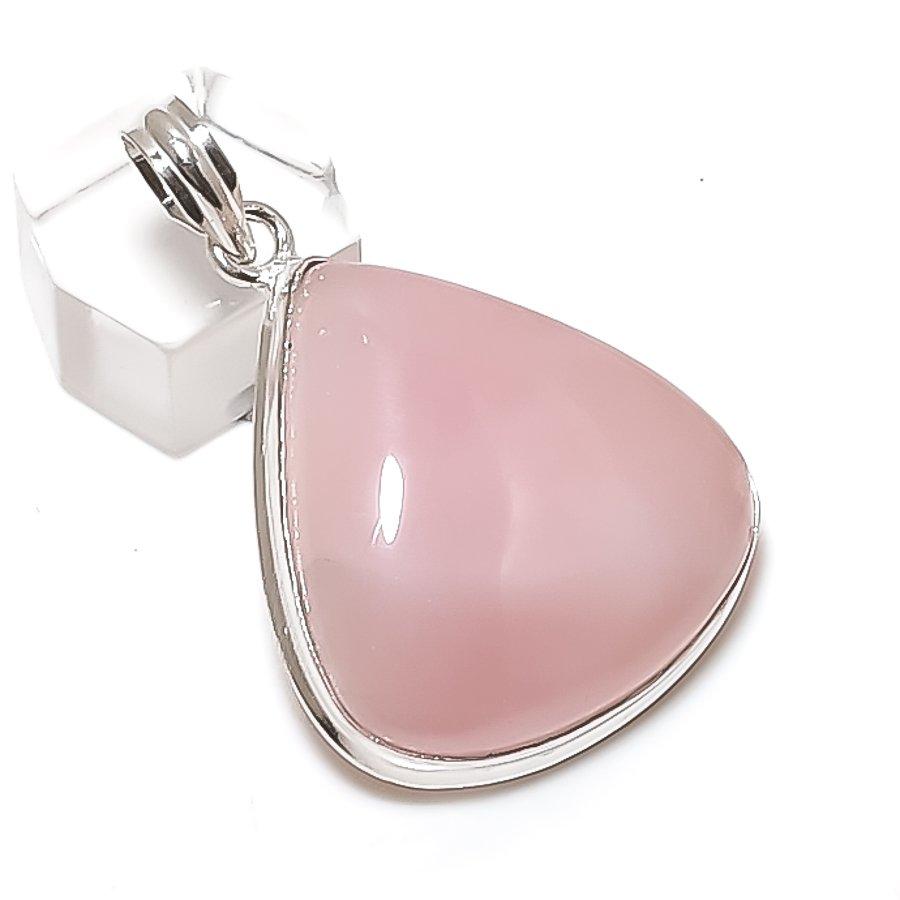 Rose Quartz Gemstone Handmade 925 Sterling Silver Jewelry Pendant 1.97" t3W16