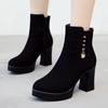 Plus Size 33-43 Quality Fuax Suede Black Block High Heels Boots Winter Shoes Women 2025 Thick Platform Ankle Botas for Office