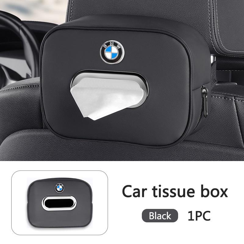 BBIQ7 Metal Logo Car Tissue Box Auto Seat Back Hanging Tissue Box For BMW X3 X5 X4 X6 X7 G30 G20 G32 G11 G12 F40 F30 interior sticker