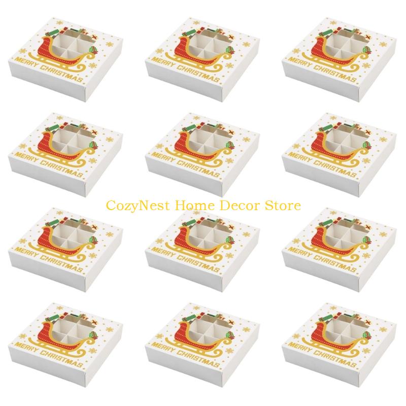 92MF 12Pcs Christmas Themed Chocolate Box Cookie Candy Chocolate Packaging Box