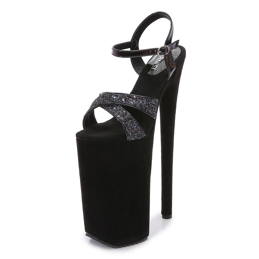 

2024 г., супервысокие водонепроницаемые босоножки на платформе, женские, с открытым носком, для танцев на пилоне, высокие каблуки 26 см, обувь для ночного клуба 35 чёрный