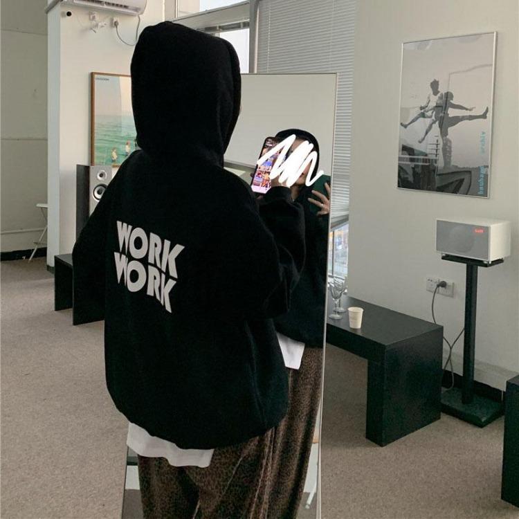 Loose Long Sleeve Hooded Sweatshirt for Women Solid Color O Neck Pullover Tops
