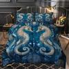 Latacaca 3pcs Elegant Seahorse Quilt Set - Underwater Theme Bedding Set with 1 Quilt & 2 Pillowcases Machine Washable Polyester