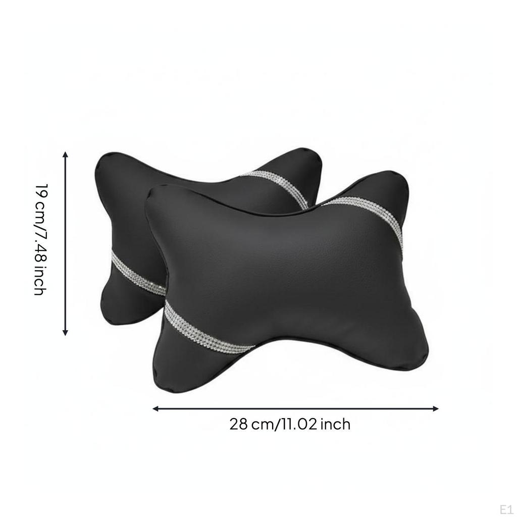 2 Pieces Diamond Headrest Cushion Ergonomic Design Rhinestone Car Pillow for Women, Long