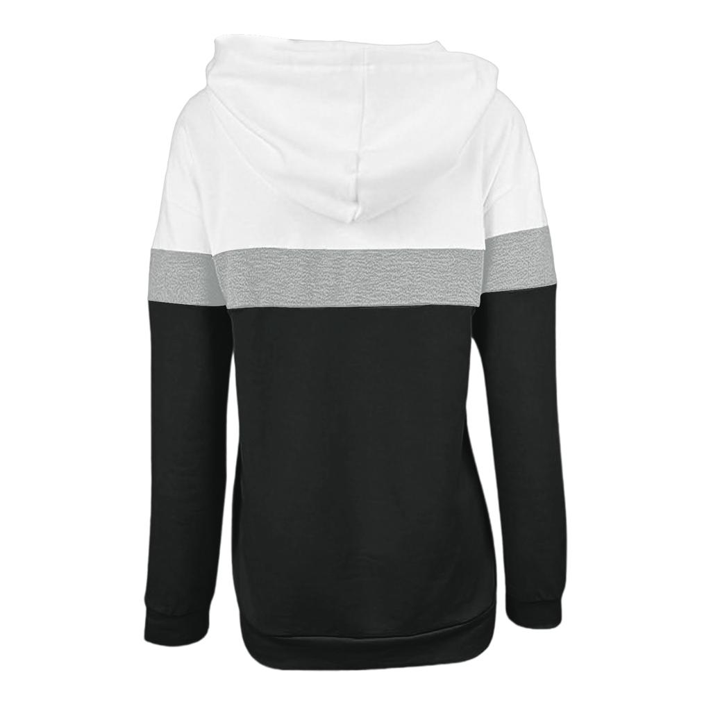 Women's Casual Drawstring Loose Long Sleeve Color Block Hooded Top