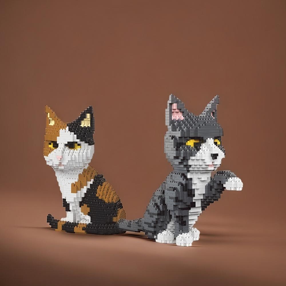 Haustier Katze Modelle Bausteine Spielzeug:Faszinierende Katzenausdrücke, Lustige Orange- & Kuhmuster, Kinderfreundlich, Einzigartige Geschenkkollektion