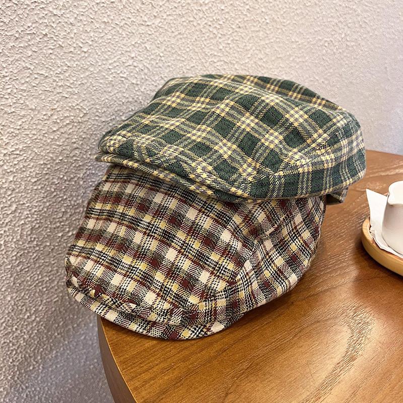 Trendy Retro Grid Print Newsboy Cap Windproof Warm Features Streetwear Casual