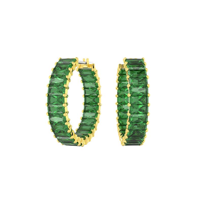 Swarovski Matrix Large Circle Rectangular Cut Gold Plated Earrings Women s Green 5658651