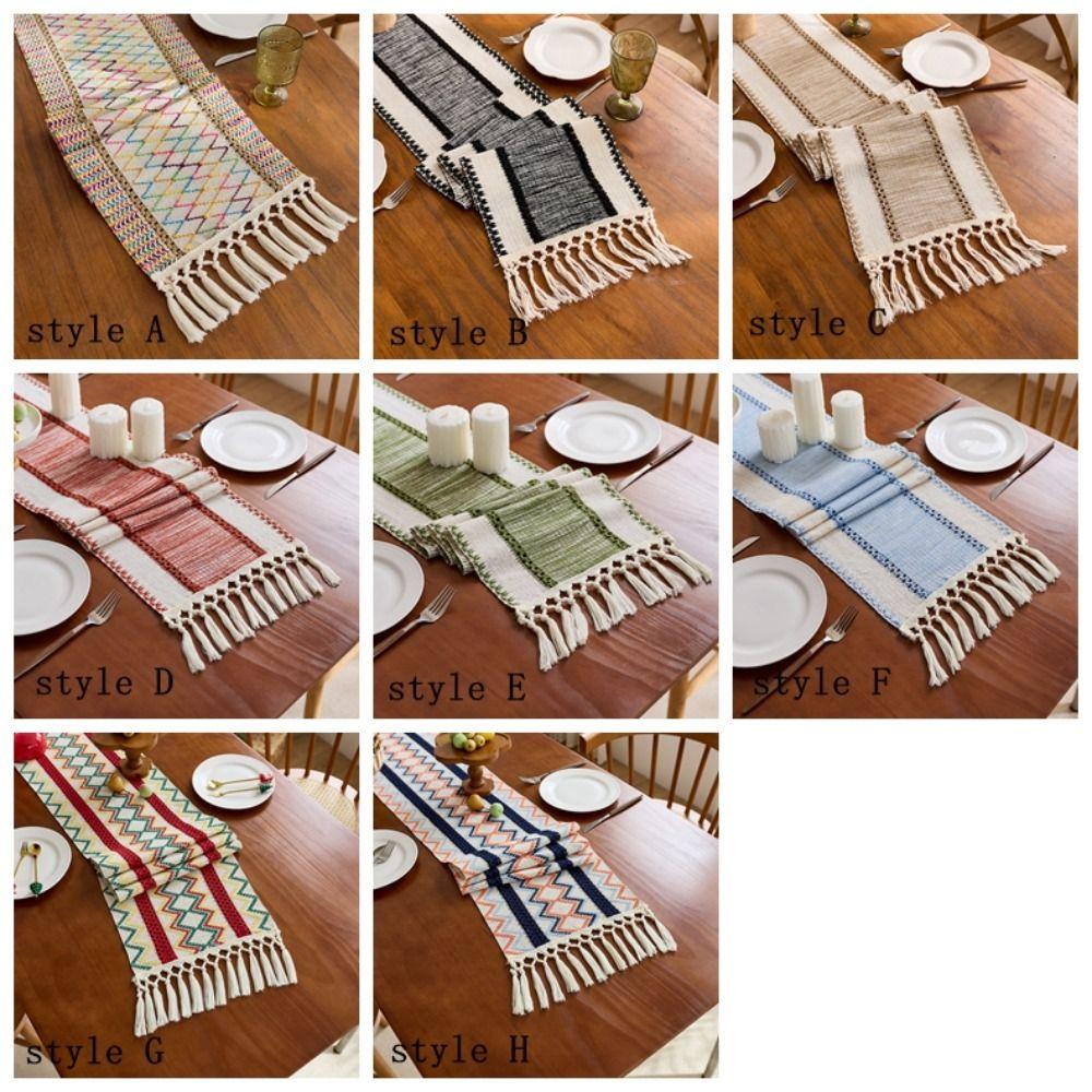 Hand-Knotted Tassel Hollow Out Table Runner Vintage Tablecloth Festive Decoration